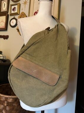 LL Bean Ameribag Healthy Back Sling Bag Backpack Canvas Leather Crossbody